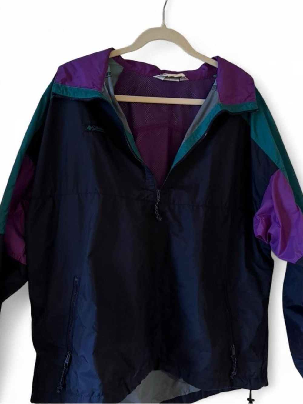 Columbia Men's Jacket in Black with Purple and Teal Accents